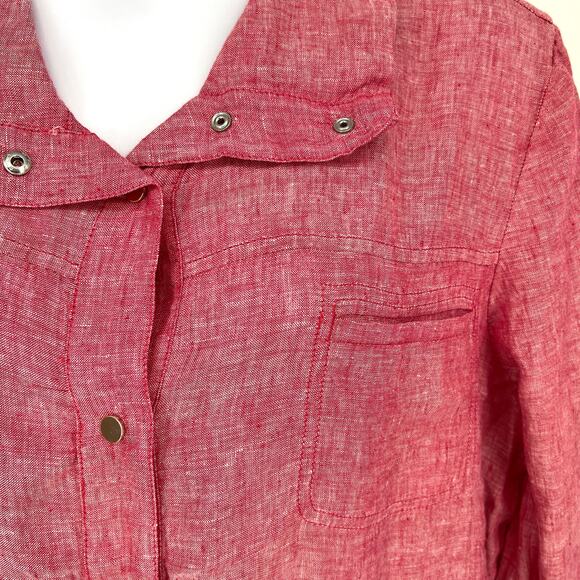 Chico's Red Cross Dye Linen Utility Jacket Adjustable Waist Chico's Size 4 NWT - Picture 3 of 12